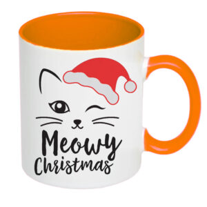 Чашка з принтом, друк макету «Meowy Christmas» (колір помаранчевий)(17163)