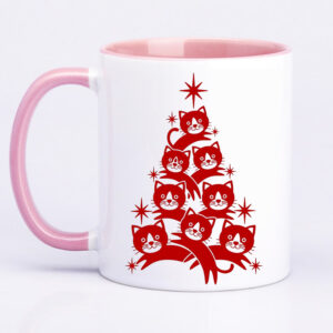 Чашка з принтом, друк макету «Meowy Christmas» (колір рожевий)(17164)