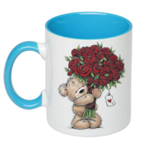 Чашка з ведмедиком і квітами (колір блакитний) (18181)