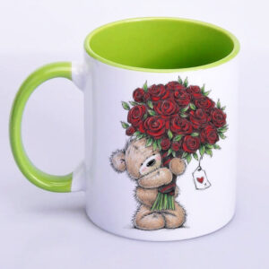 Чашка з ведмедиком і квітами (колір салатовий) (18182)