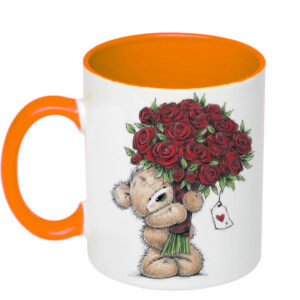 Чашка з ведмедиком і квітами (колір помаранчевий) (18183)