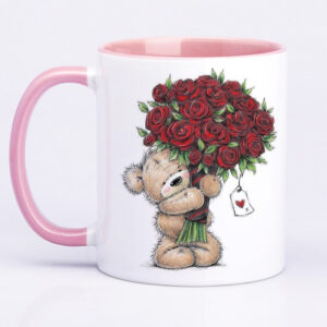 Чашка з ведмедиком і квітами (колір рожевий) (18184)