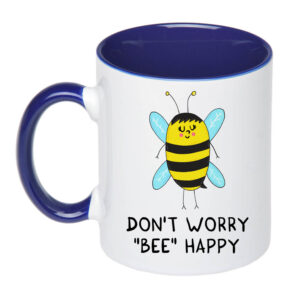Чашка з принтом «Don`t worry «bee» happy» (колір синій) (19098)