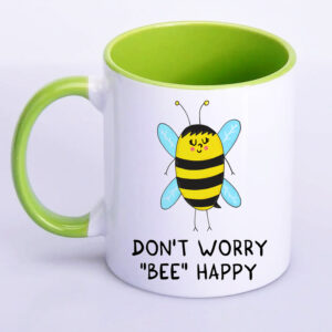 Чашка з принтом «Don`t worry «bee» happy» (колір салатовий) (19100)
