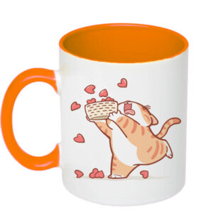 Чашка з принтом «Котик з сердечками»(колір помаранчевий) (18755)