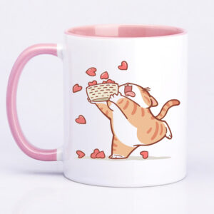 Чашка з принтом «Котик з сердечками»(колір рожевий) (18756)