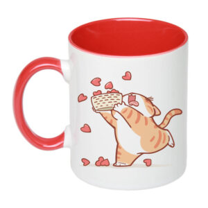 Чашка з принтом «Котик з сердечками»(колір червоний) (18757)