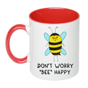 Чашка з принтом «Don`t worry «bee» happy» (колір червоний) (19103)
