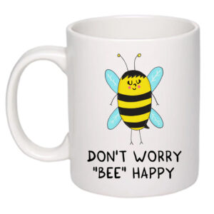 Чашка з принтом «Don`t worry «bee» happy» (колір білий) (19078)