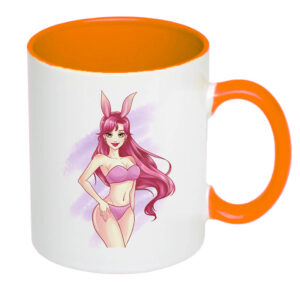 Чашка новорічна з дівчиною кроликом (колір помаранчевий)(16880 )