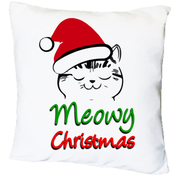 Подушка з новорічним принтом "Meowy Christmas"