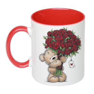 Чашка з ведмедиком і квітами (колір червоний) (18185)