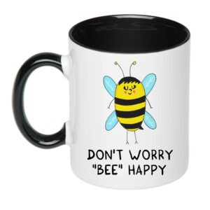 Чашка з принтом «Don`t worry «bee» happy» (колір чорний) (19097)