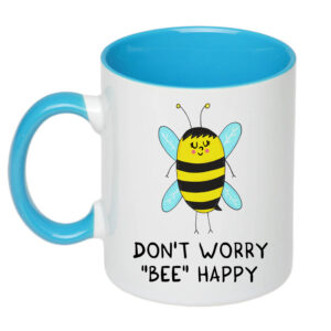 Чашка з принтом “Don`t worry “bee” happy” (колір блакитний) (19099)