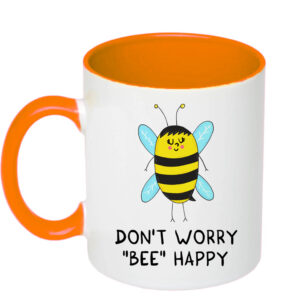 Чашка з принтом «Don`t worry «bee» happy» (колір помаранчевий) (19101)