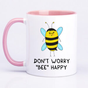 Чашка з принтом «Don`t worry «bee» happy» (колір рожевий) (19102)