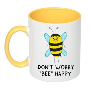 Чашка з принтом «Don`t worry «bee» happy» (колір жовтий) (19104)